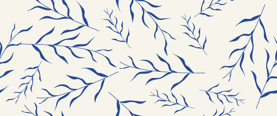 Flat illustration seamless. Leaves on a light background. Cute printable template. Ideal as a saber for textile design, cards, screensavers, posters, etc..