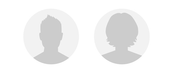 Flat illustration in grayscale. Round icons of man and woman. Avatar, user profile, person icon, profile picture. Suitable for social media profiles, icons, screensavers and as a template...