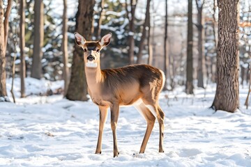 A Gaunt Deer Struggling in a Snow Covered Forest Symbolizing the Harsh Realities of Wildlife in Winter