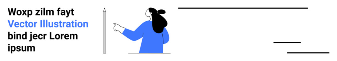 Person pointing at a text area with random text in a professional style. Ideal for presentations, online courses, business communication, educational material, and tech interfaces. Landing page