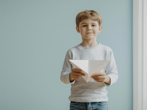 Chłopiec z papierowym samolotem