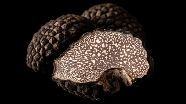Truffle mushroom on a black background.