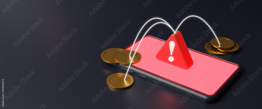 Poster system hacked warning notification and spam message icon on mobile phone, cyber security concept. al