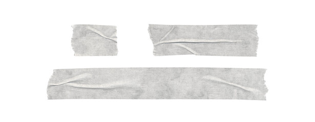 Set of duct tape lines, isolated white paper adhesive tape strips of different sizes on transparent background