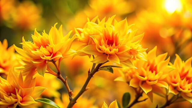 Asymmetrical composition of yellow flame Peltophorum pterocarpum flowers