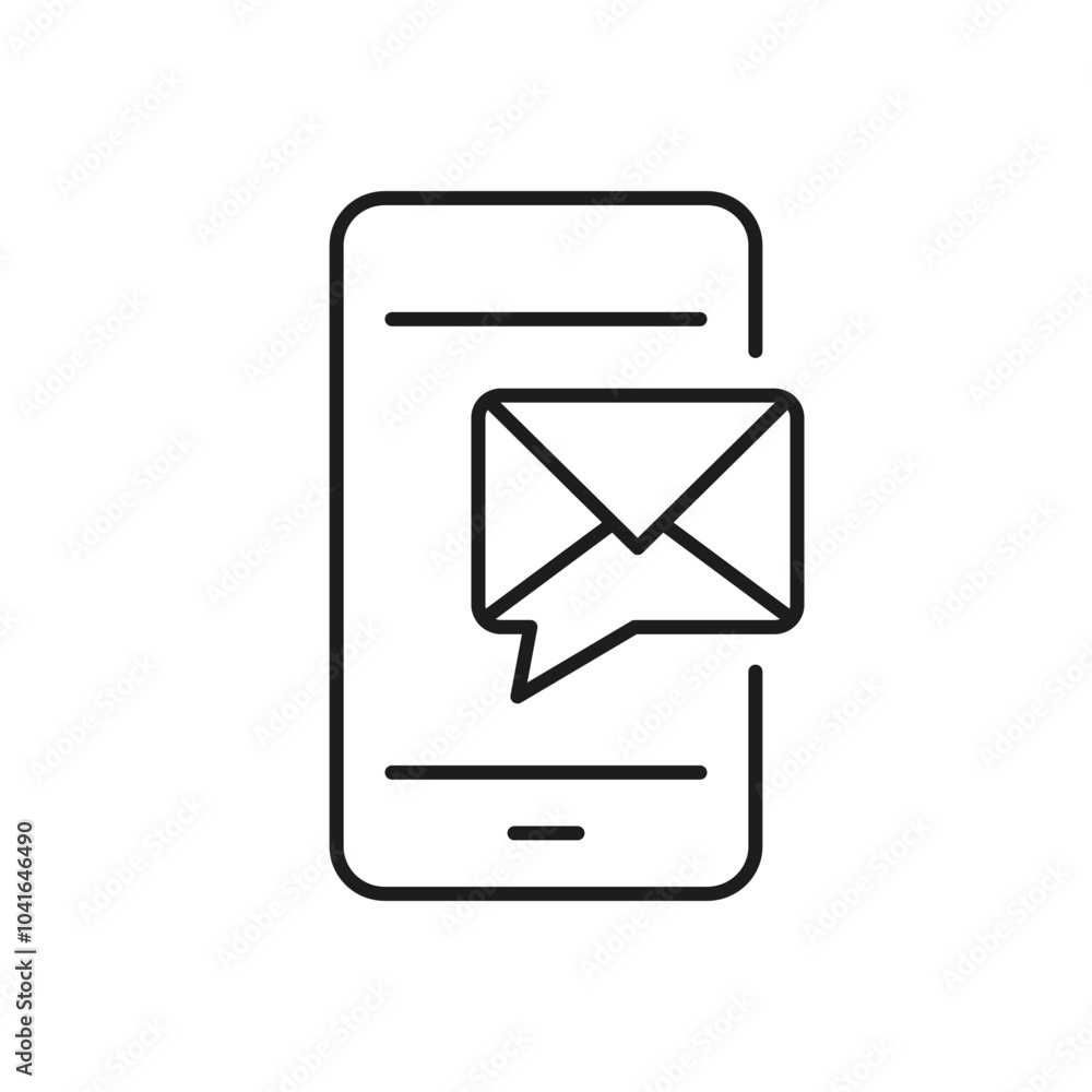 Poster mobile phone with email message line icon, communication and support. smartphone with email notifica
