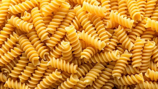 Background texture of uncooked rotini pasta noodles