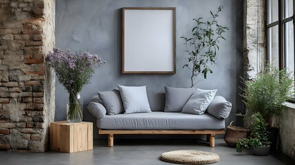 Modern Minimalist Living Room Design with Gray Couch and Natural Elements