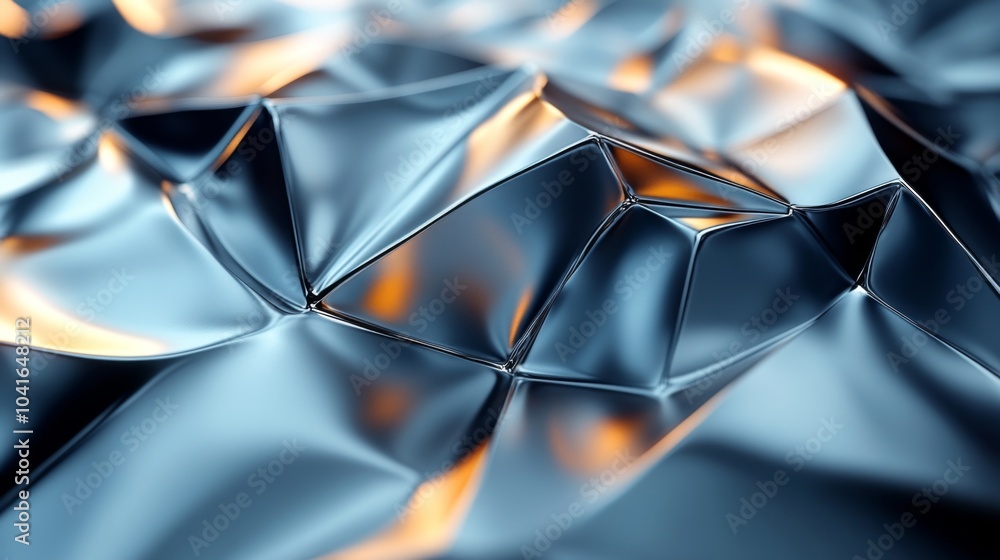 Poster The shot reveals a close-up of a crumpled metallic surface, exhibiting dynamic folds and reflections of light that create a visually striking abstract design.