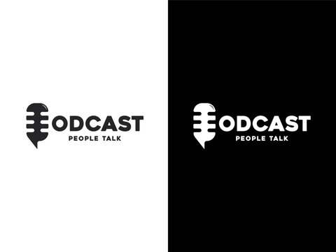 Podcast logo concept with microphone logo design. vector illustration