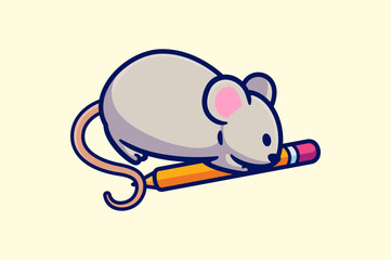 Mouse Cartoon Character Holding a Pen in Vector Style Cute