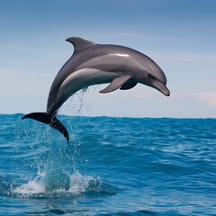 a dolphin jumping out of the ocean.