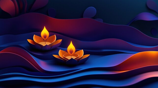 A stylish Diwali festival card background showcasing dark colors, delicate designs, and glowing diya illustrations