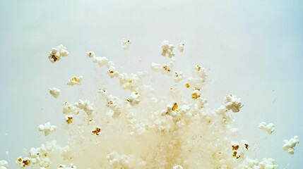 Popcorn exploding from a Christmas-themed box, creating a joyful and festive scene against a clean white background.