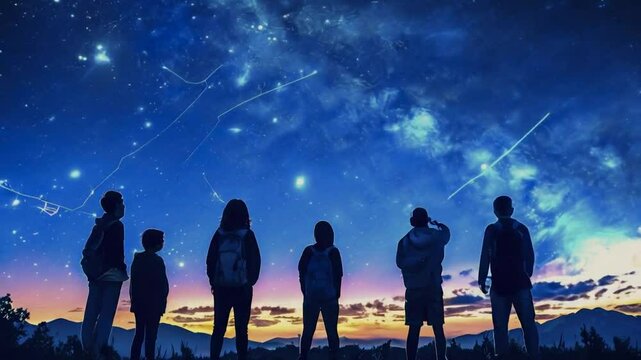 A group of friends compete to see who can spot the most constellations.