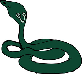 A green cobra on a white background. A snake for postcards for 2025