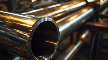 Naklejka premium shiny new metal pipe with perfect welds, ready for installation