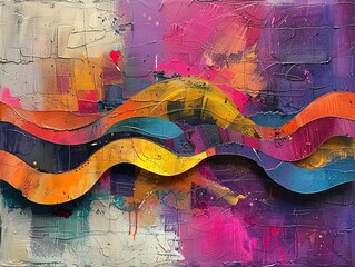 Abstract Expressionist Painting with Vibrant Colors and Dynamic Movement