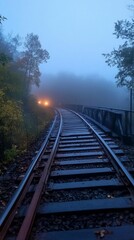 Fototapeta premium Foggy morning on a railroad track.