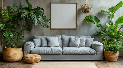 Cozy Living Room with Greenery and a  Sofa
