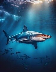 Fototapeta premium Tiburón blanco azul el mar, Realista