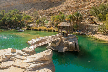 Explore the stunning Wadi Shab Oasis in Oman showcasing its vibrant waters and serene surroundings...