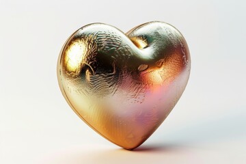 Obraz premium Shiny gold heart sculpture on white background