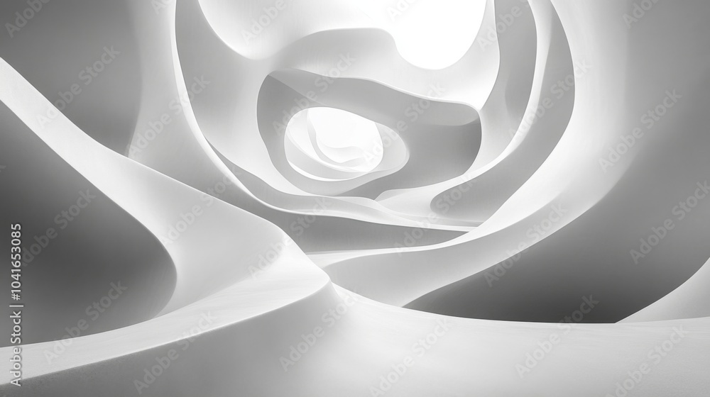 Aufkleber The artwork features an abstract tunnel characterized by flowing curves and a bright, soft illumination, creating a serene, minimalist atmosphere.
