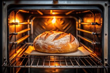 Baked crispy sourdough bread in the oven