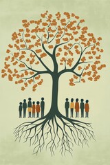 A stylized tree with roots and leaves, representing community.