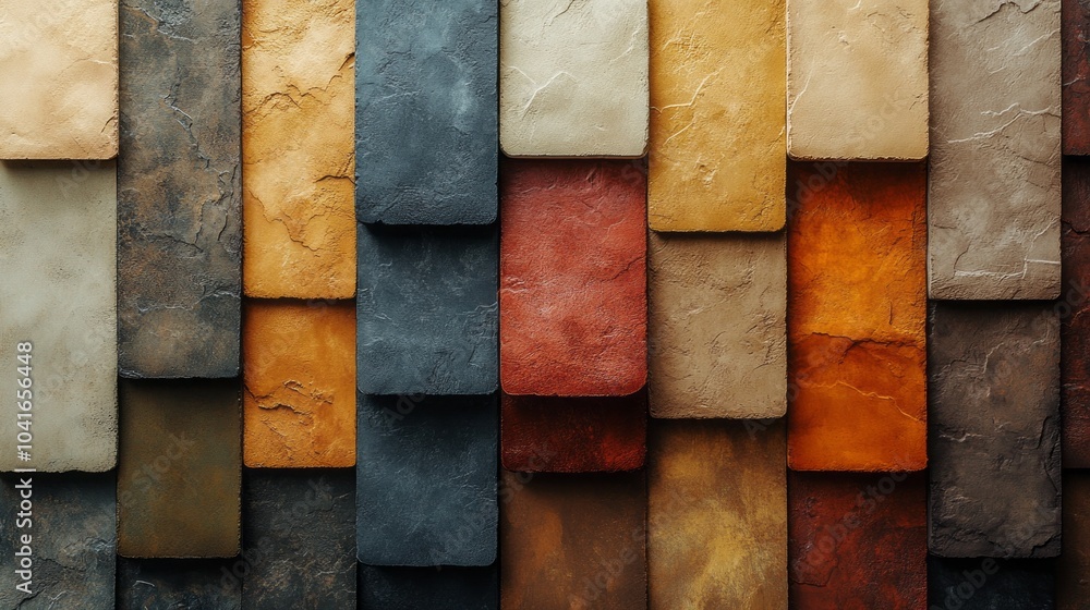 Poster a row of different colored bricks with a variety of shades of brown, red