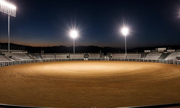 Inside a rodeo arena.