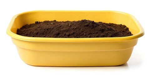 Asymmetrical containers for seedlings with large yellow basin for soil