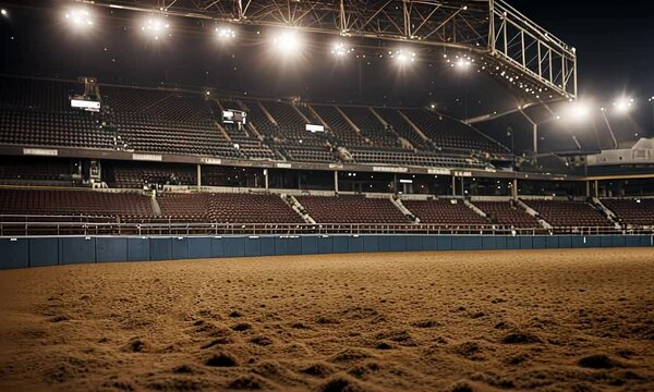 Inside a rodeo arena.
