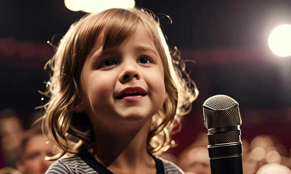 Boy singing in a theater.