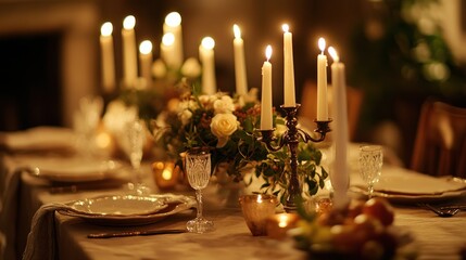 Romantic Candlelit Dinner Table Setting
