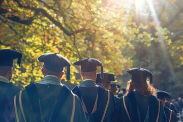 Obraz premium A group of people wearing graduation gowns and hats, celebrating academic achievement