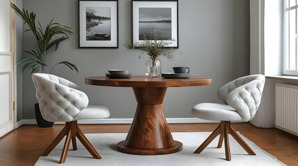 Modern Dining Room Decor with Wooden Table and White Chairs