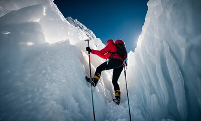 Climber climbing on ice.