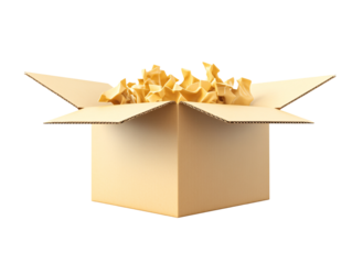 a box with a pile of shredded paper