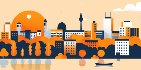 Naklejka premium Berlin skyline, featuring stunning architecture and historical landmarks Beautiful panoramic view. Flat modern illustration style