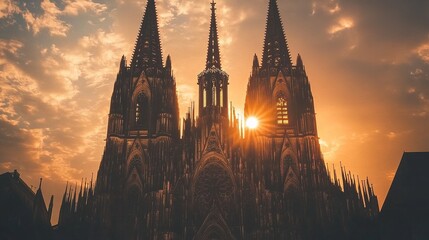 Fototapeta premium Majestic Sunset Over Gothic Cathedral Spires