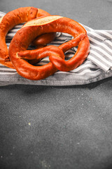Bretzel fresh baked goods brezel tasty food dish delicious gourmet food background on the table...