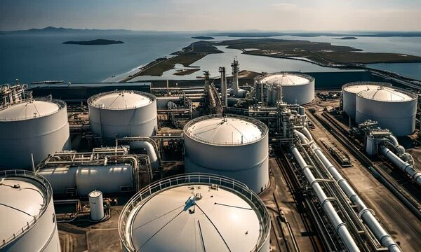 Liquefied gas storage tanks.
