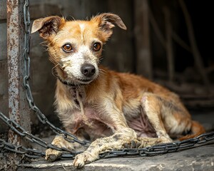 Malnourished Abandoned Dog Chained in Backyard Symbolizing Cruelty and Neglect of Pets