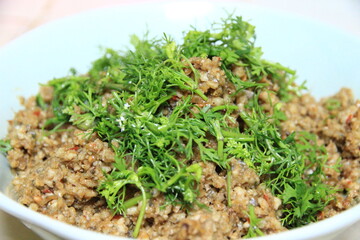 Larb Pla, Thai food delicious taste.