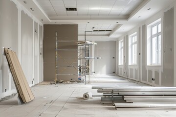 Drywall installation in a residential construction project