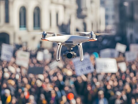 Drone Captures Aerial Footage of Protest Symbolizing the Role of Drones in Journalism and Public Safety