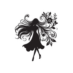 Black Color Fashion Girl silhouette design Vector Illustration, Solid White Background 14.eps