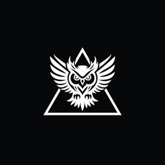 An artistic representation of an owl with magnificent wings, enclosed in a triangle, exudes an air of wisdom and enigma